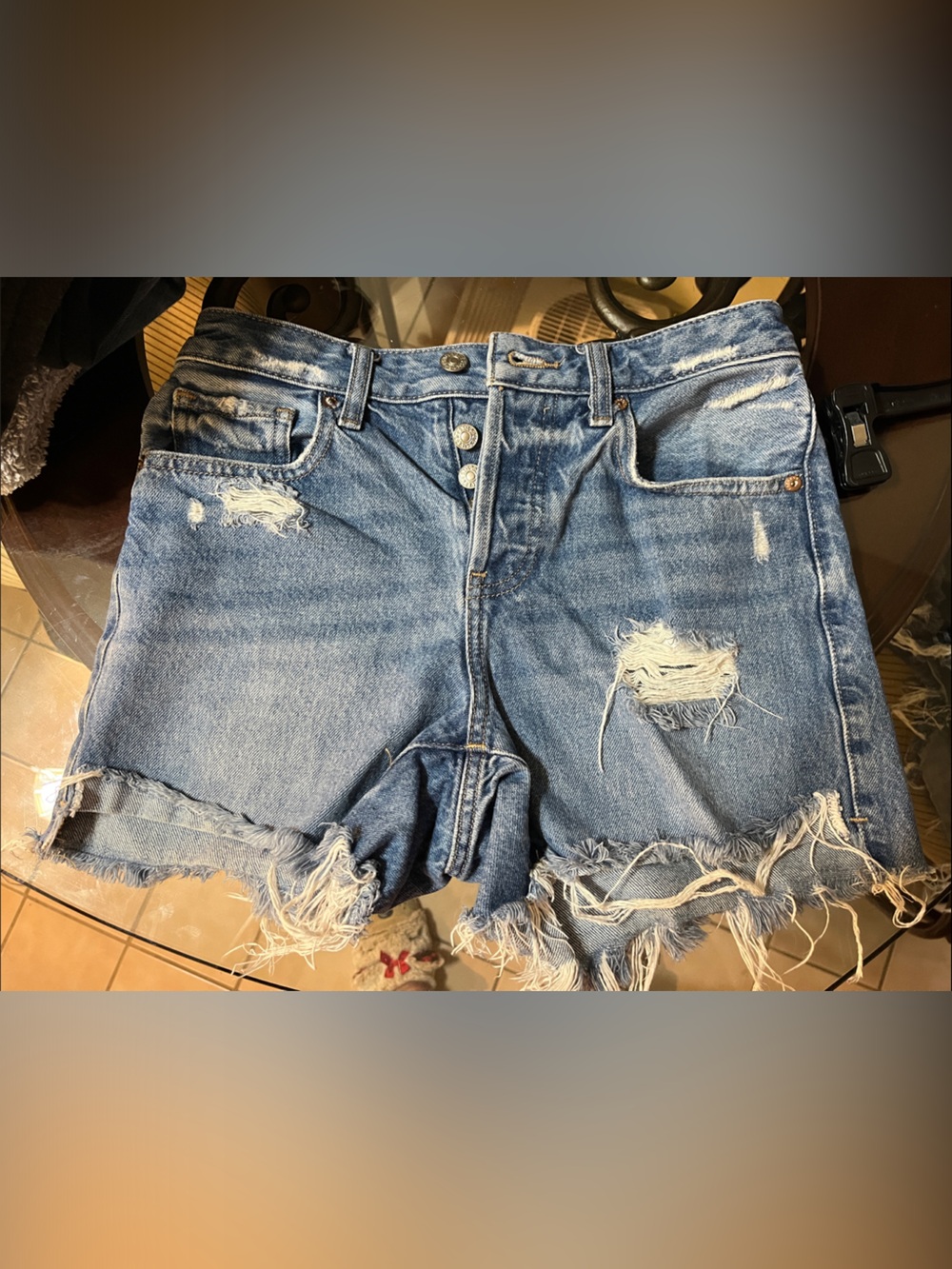 Express Distressed Blue Denim Jean Shorts
